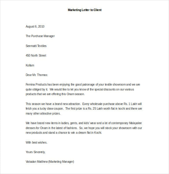 sample marketing letter to client