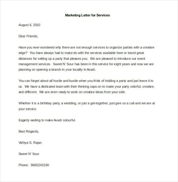 sample marketing letter for services