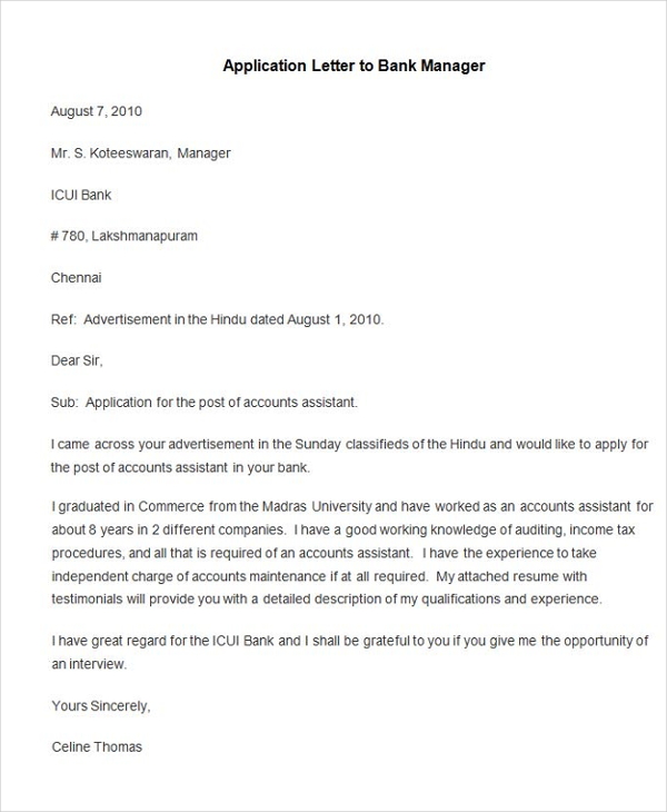application letter sample manager