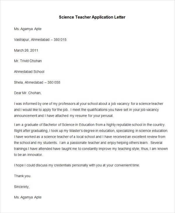 How to write an application letter for school teacher job ...