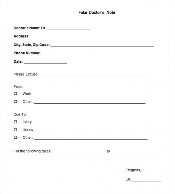 Fake Doctors Note Template Pdf Free