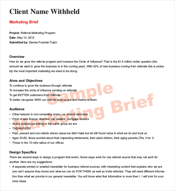 Marketing Brief Template Free Word, Excel Documents Download