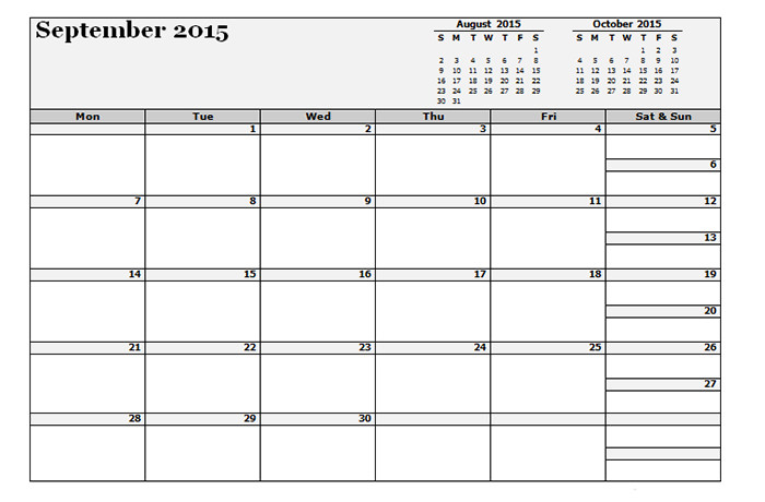 2015 3 month calendar