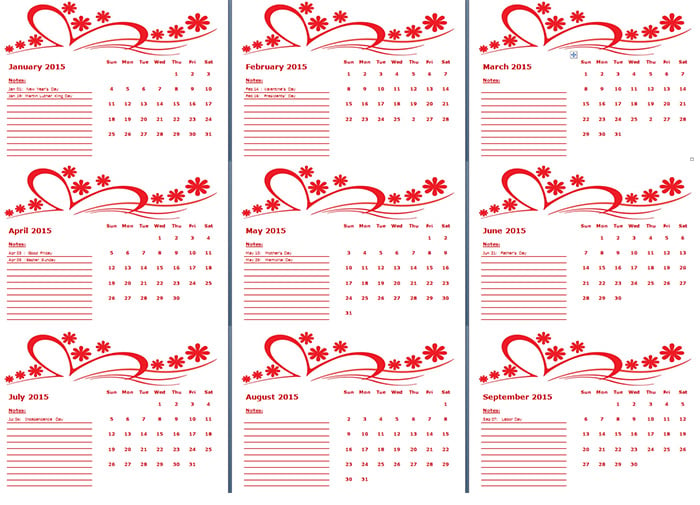 2015 monthly calendar landscape 6