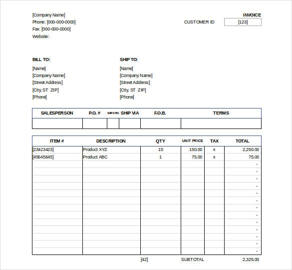 sales invoice template excel free download