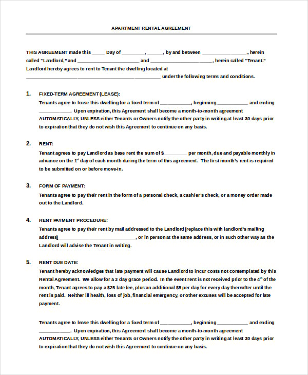 apartmental month to month rental agreement free doc format download