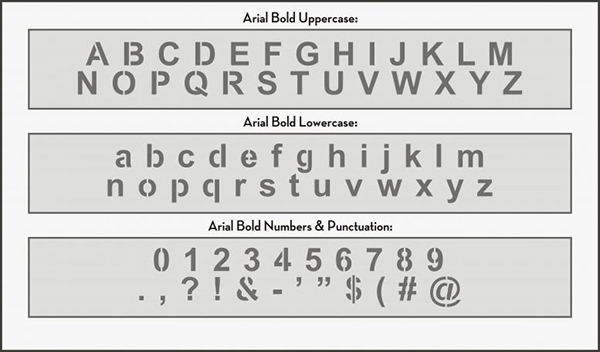 arial bold font alphabet stencil