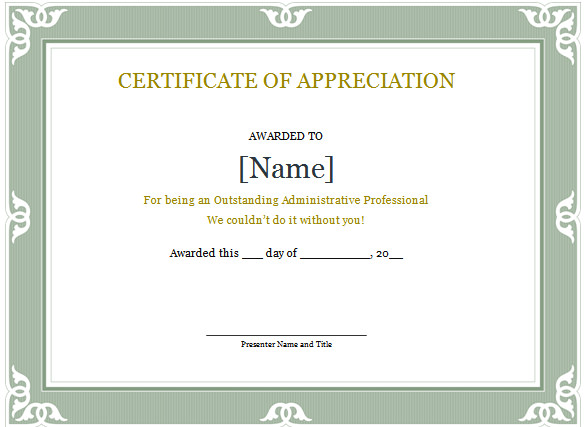 administrative professional appreciation certificate word