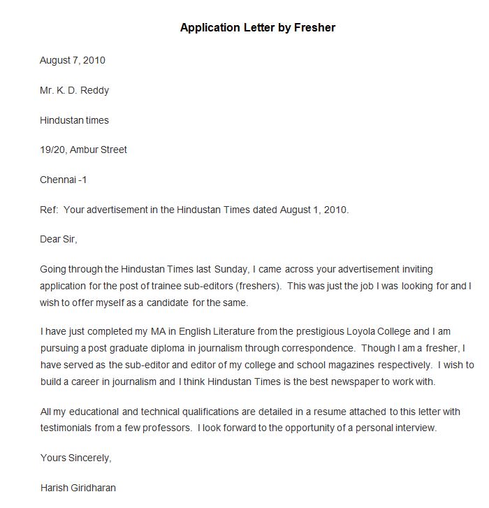 cover letter for job application for freshers engineers