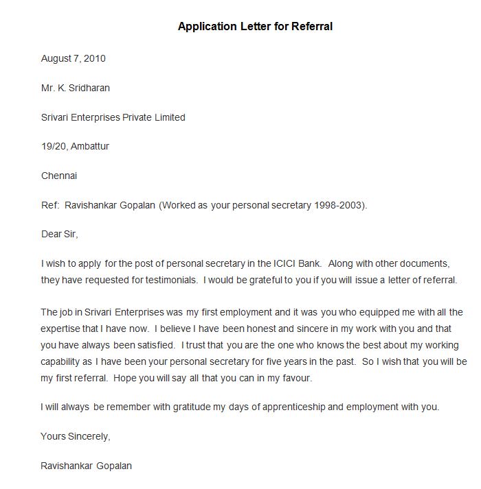 Sample Application Letter