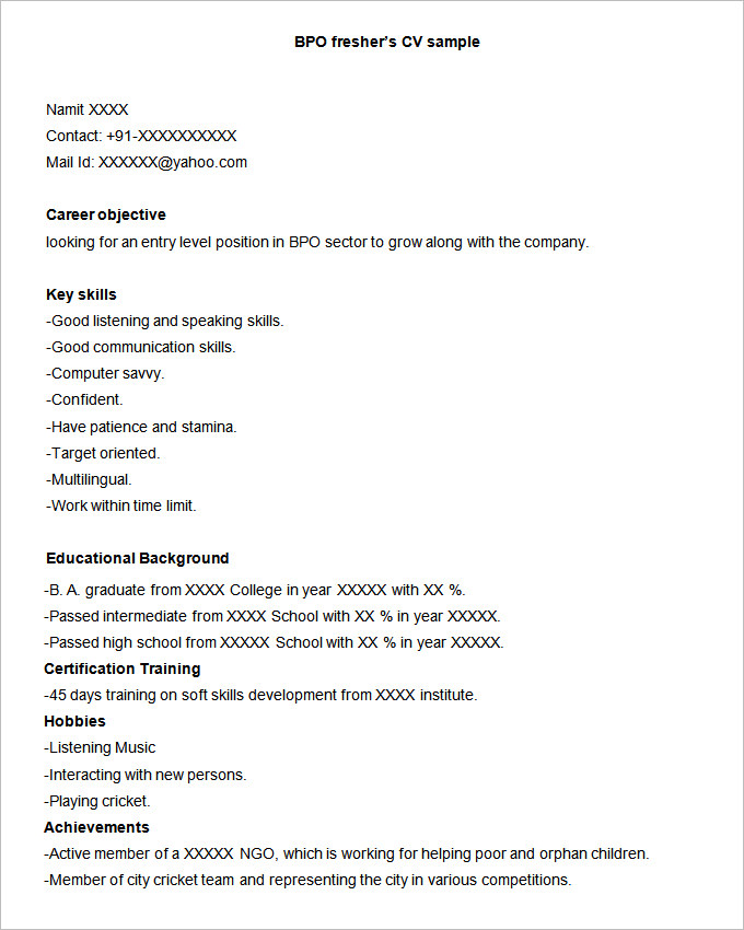 38+ BPO Resume Templates - PDF, DOC