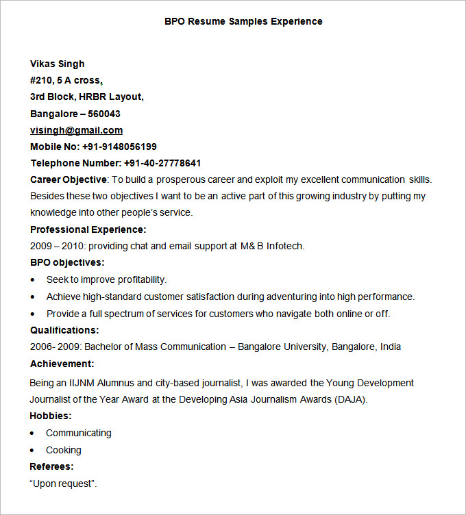 Free resume samples 2009