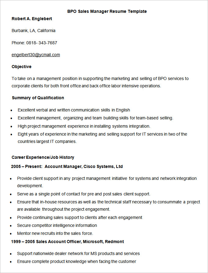 sample resume for bpo no experience