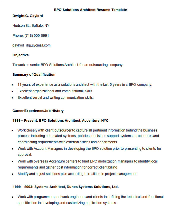 resume format for bpo job