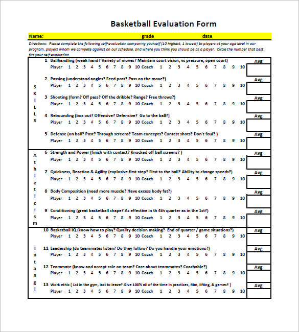 basketball evaluation form