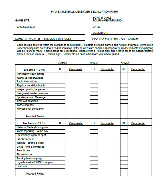12 Free Basketball Evaluation Forms