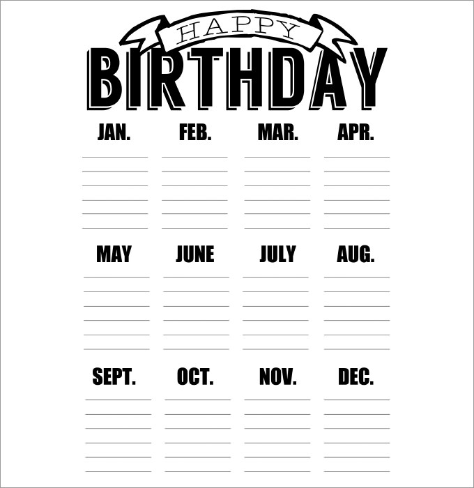 birthday calendar template