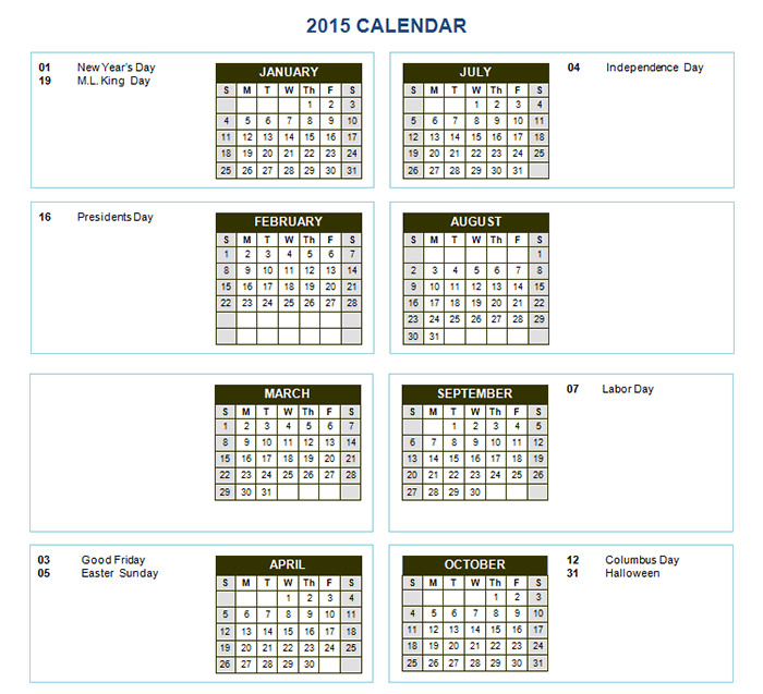 blank calendar 2015 potrait