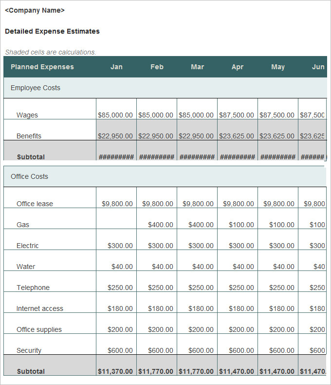 budget estimation template