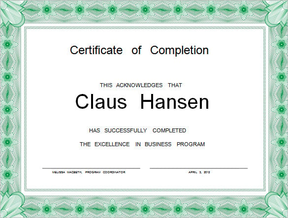 business program completion certificate template