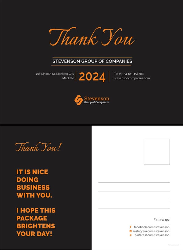 business thank you postcard template