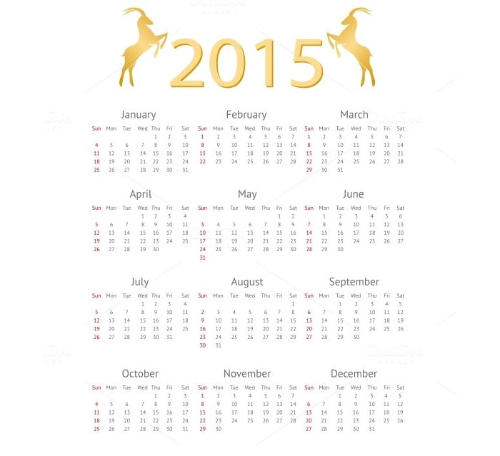 calendar template 2015 with goat