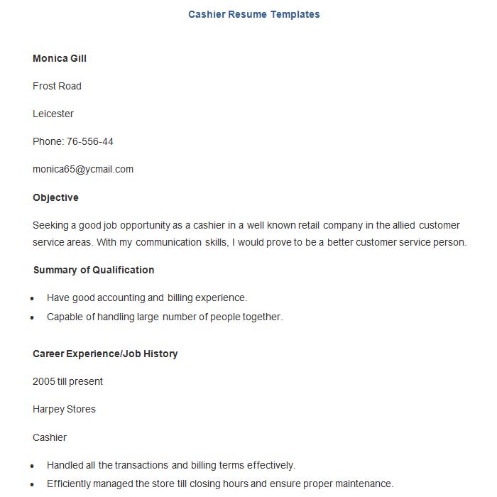 cashier resume templates free download