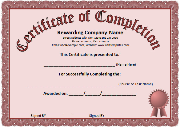 certificate of completion word template