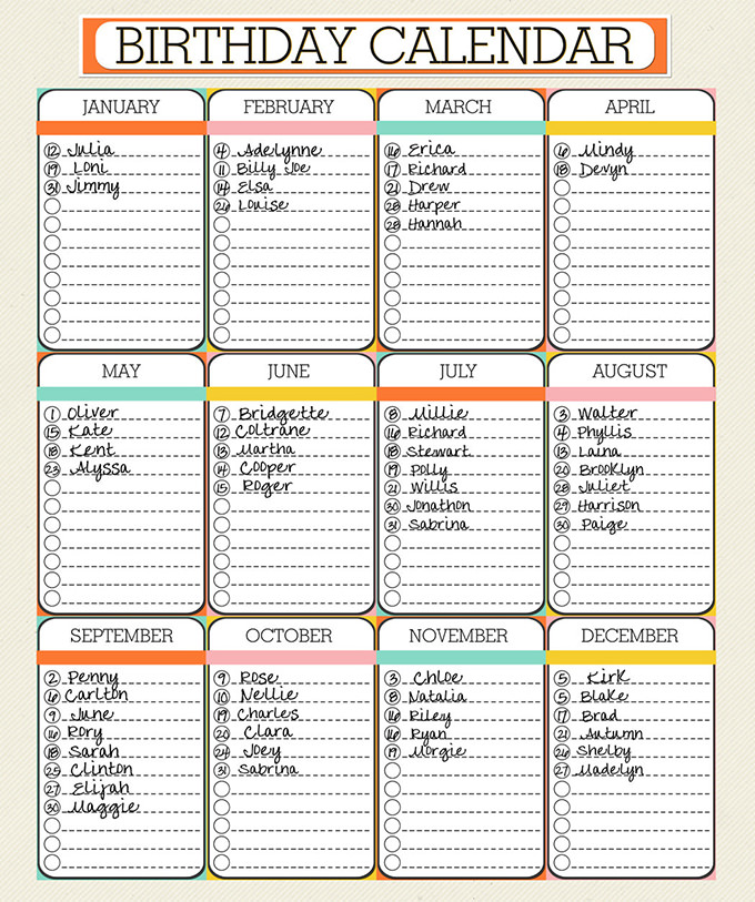 Free Birthday Calendar Printable Customizable Many Designs Sample 