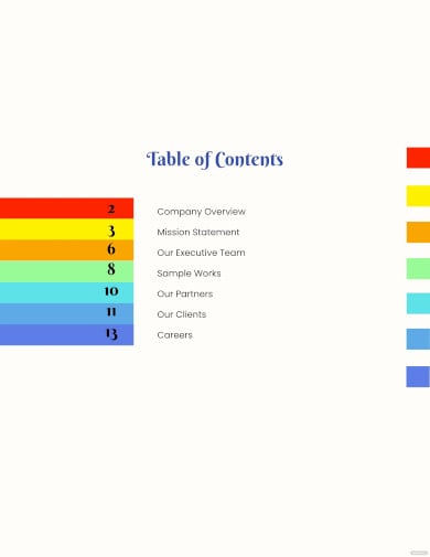 colorful table of contents template