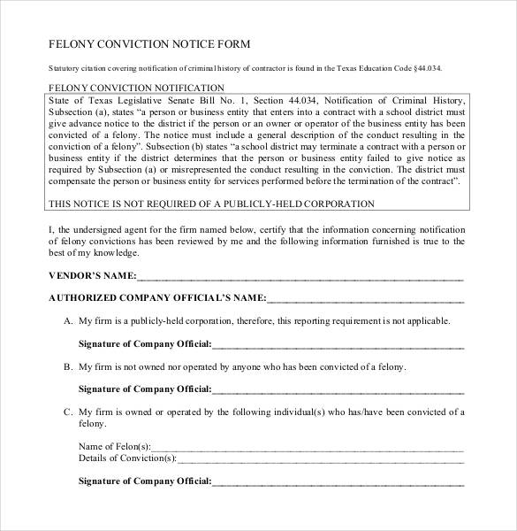 conviction notice form