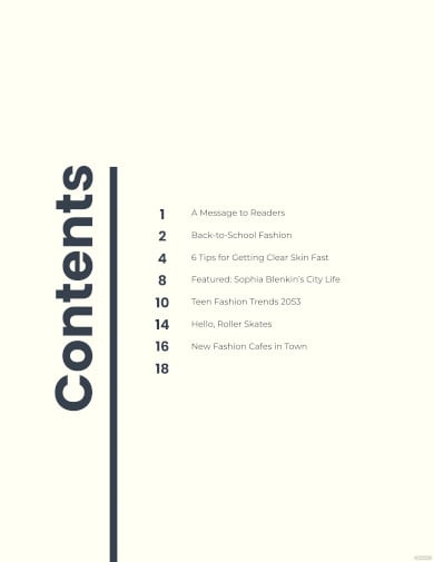 creative table of contents template