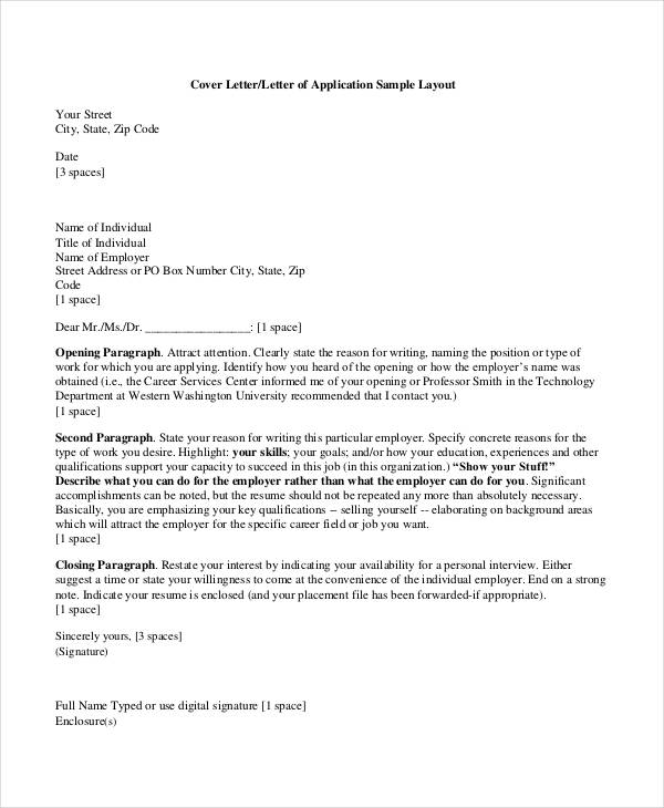 effective letter of application sample layout pdf