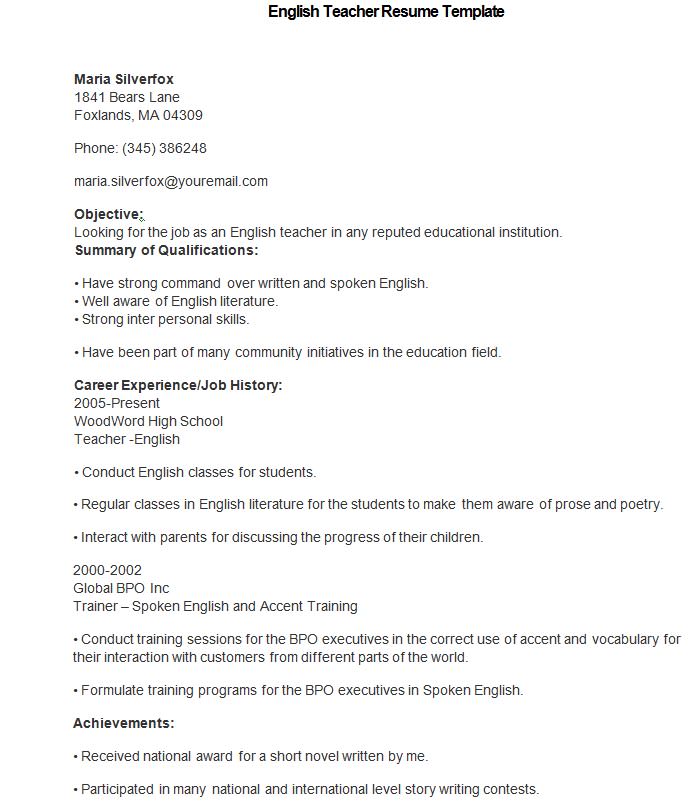 Resume english templates