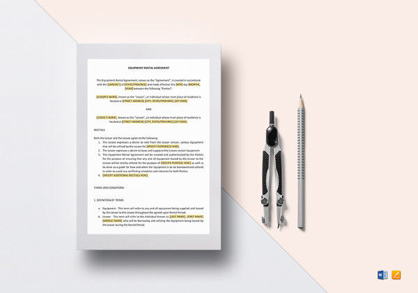 equipment rental agreement template to edit