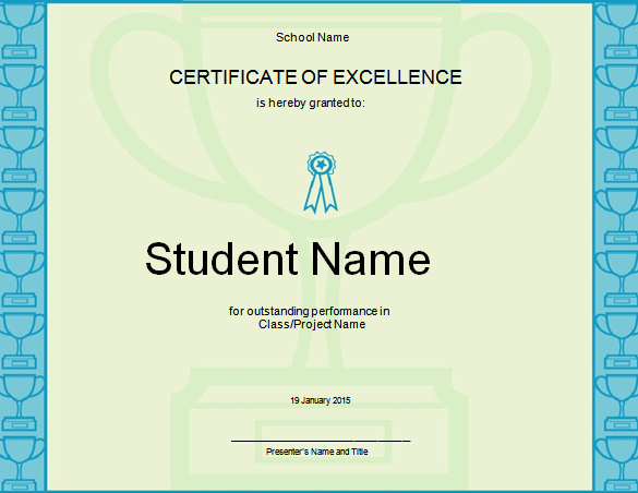 excellence certificate template for student