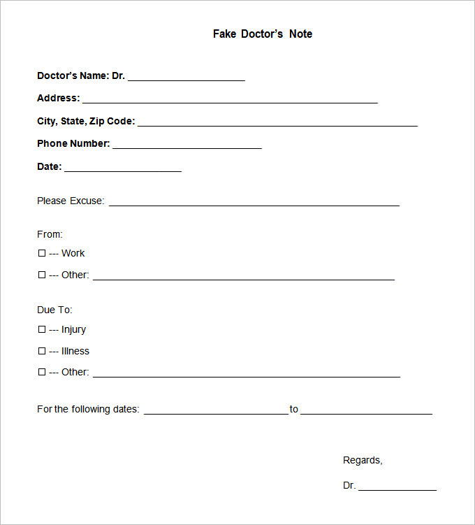 Printable Doctors Note Template