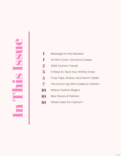 fashion table of contents template