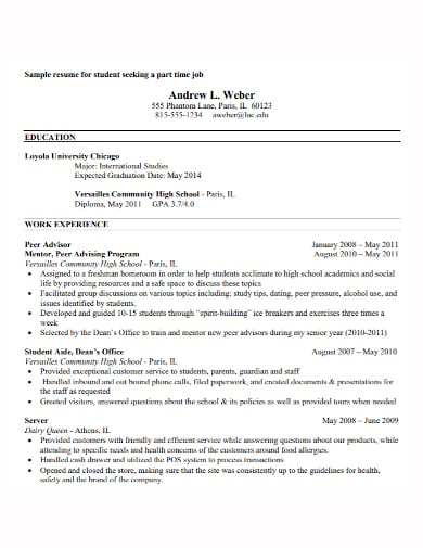 first job student resume template