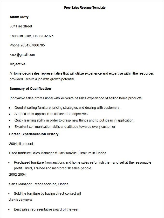 Sales Resume Template 41+ Free Samples, Examples, Format Download