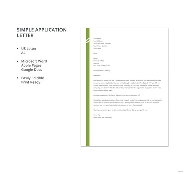 95+ Best Free Application Letter Templates & Samples - PDF, DOC | Free