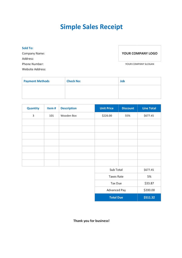 free simple sales receipt template