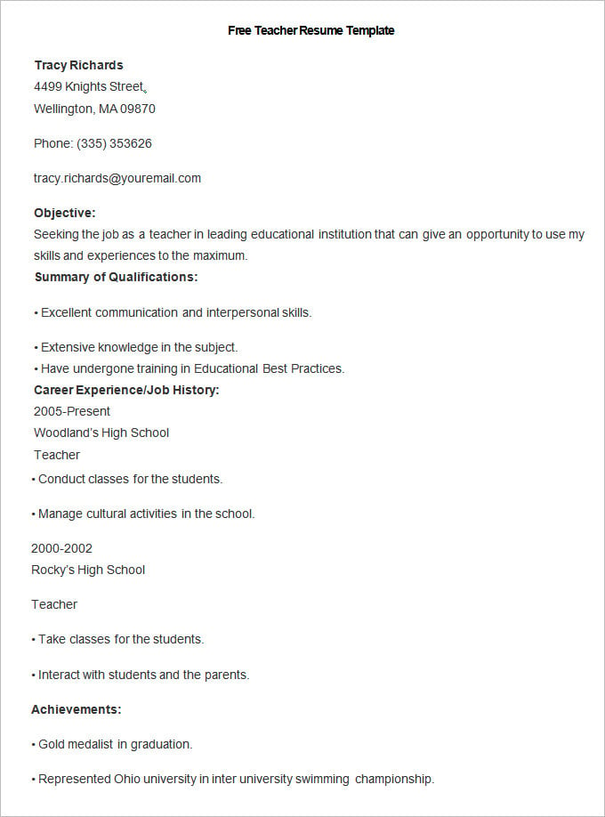 free-teacher-resume-template1