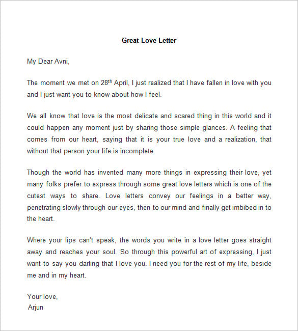 great love letter template