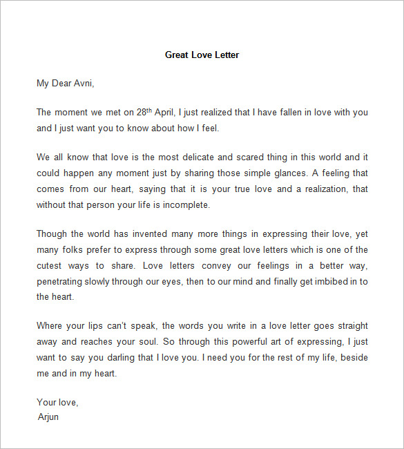 great love letter template