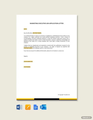 marketing executive job application letters