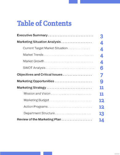 table of contents examples for kids