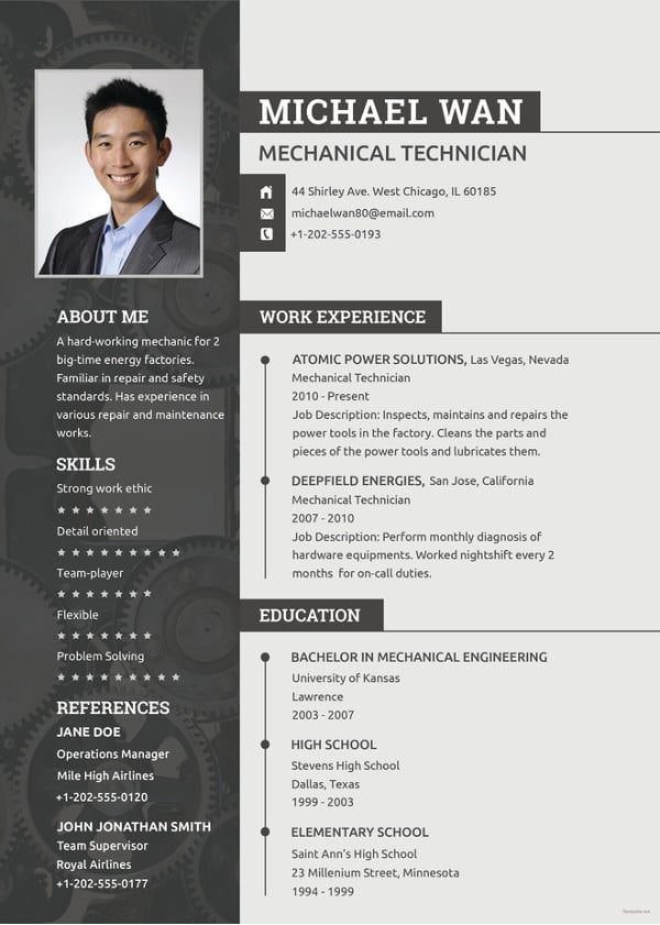 mechanic resume psd template