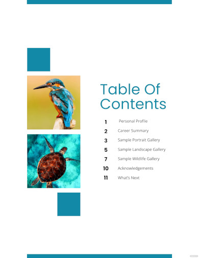 photo table of contents template