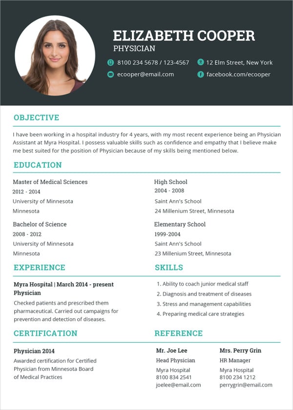 physician resume indesign template